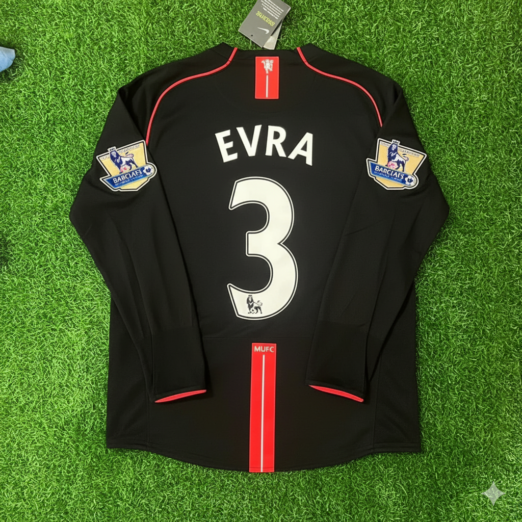 Patrice Evra 2007-2008 Manchester United Black Retro Jersey Trikot Camiseta Maillot