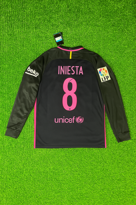 Barcelona 2014/15 Pink Print Long Sleeve Retro Jersey – Andres Iniesta
