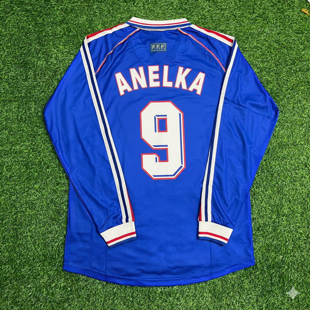 Maillot de football rétro à manches longues de la Coupe du monde 1998, France – Nicolas Anelka