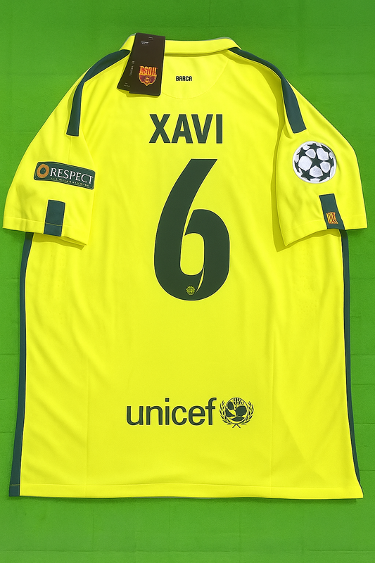 Xavi Barcelone 14/15 Maillot Rétro Jaune Maillot Trikot Maglia Maillot de Football