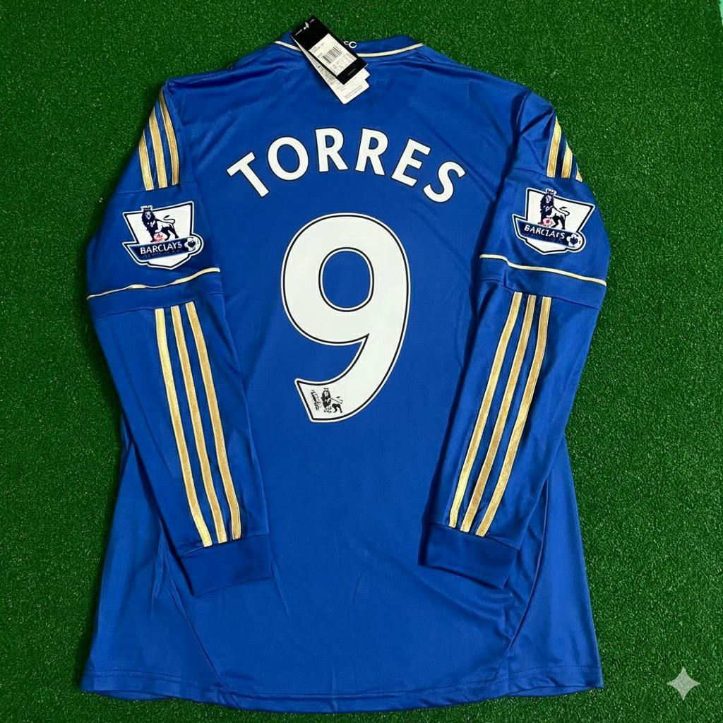 Chelsea 2012/13 Premier League Patch Blue Retro Football Jersey – Fernando Torres