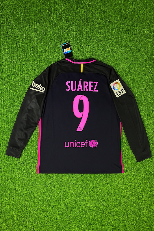 Luis Suárez Barcelona 14/15 Camiseta retro de manga larga con estampado rosa Maillot Trikot Maglia