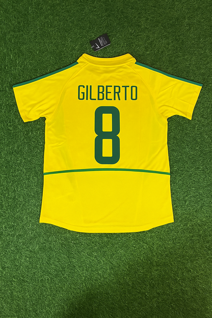Gilberto Silva Brazil 2002 World Cup Yellow Retro Football Jersey