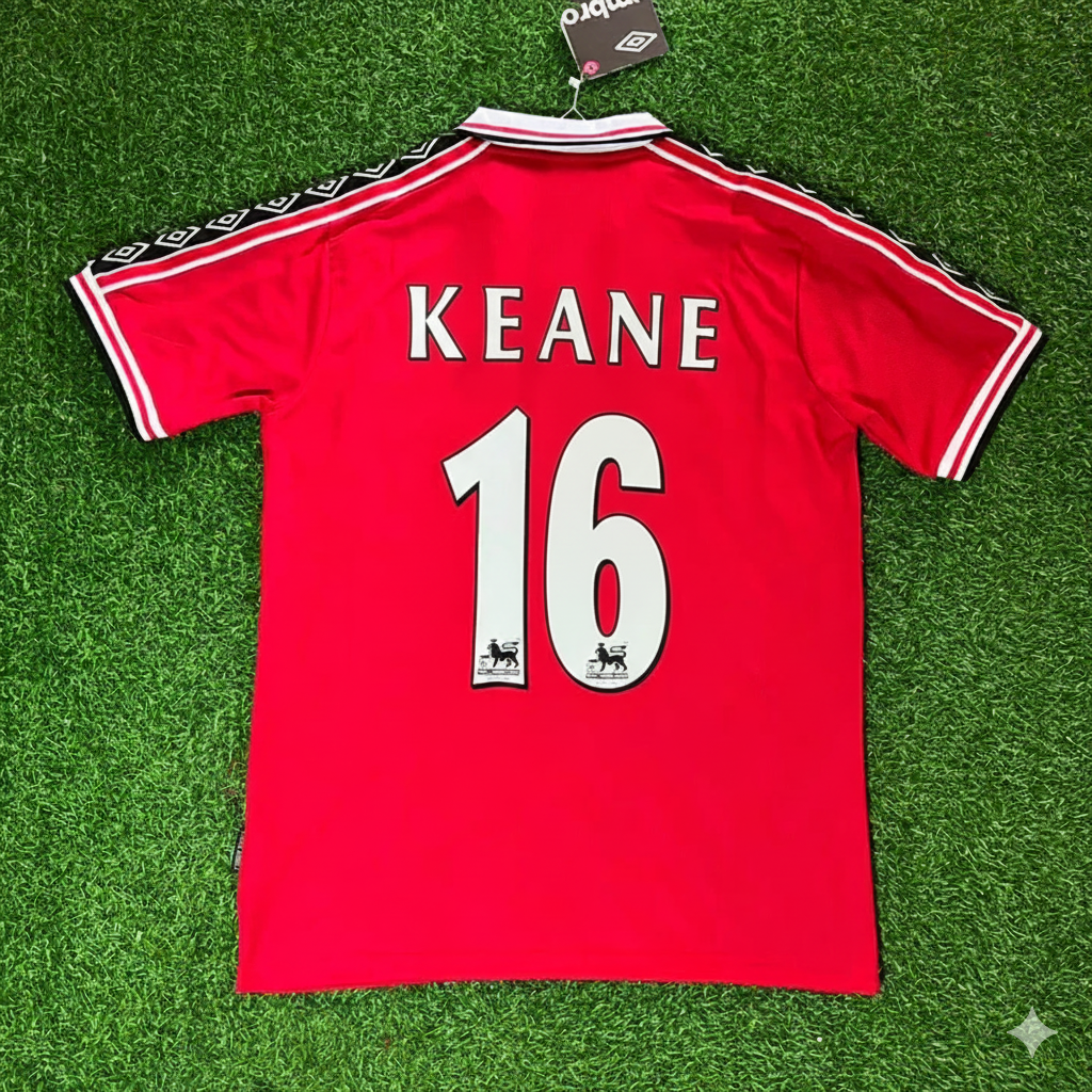 Roy Keane Manchester United 1999 Red Retro Jersey Maillot Trikot Maglia Soccer Shirt