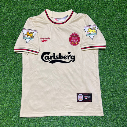 Maillot rétro beige et blanc Robbie Fowler Liverpool 1996 1997