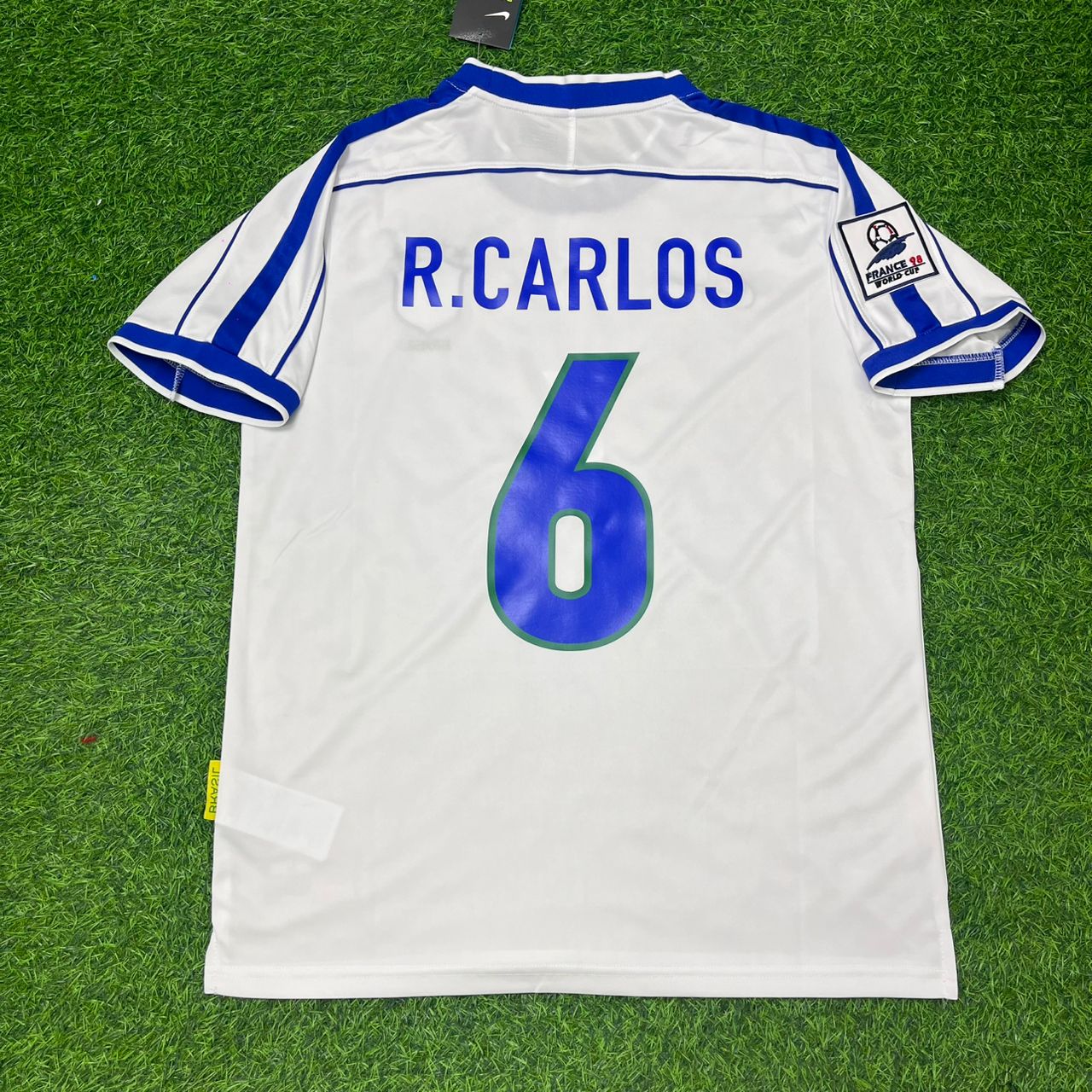 Roberto Carlos #6 Brazil 1998 World Cup White Retro Football Jersey