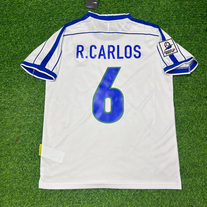 Roberto Carlos #6 Brazil 1998 World Cup White Retro Football Jersey