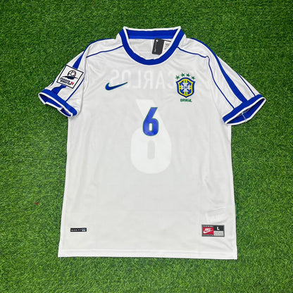 Roberto Carlos #6 Brazil 1998 World Cup White Retro Football Jersey