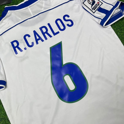 Roberto Carlos #6 Brazil 1998 World Cup White Retro Football Jersey
