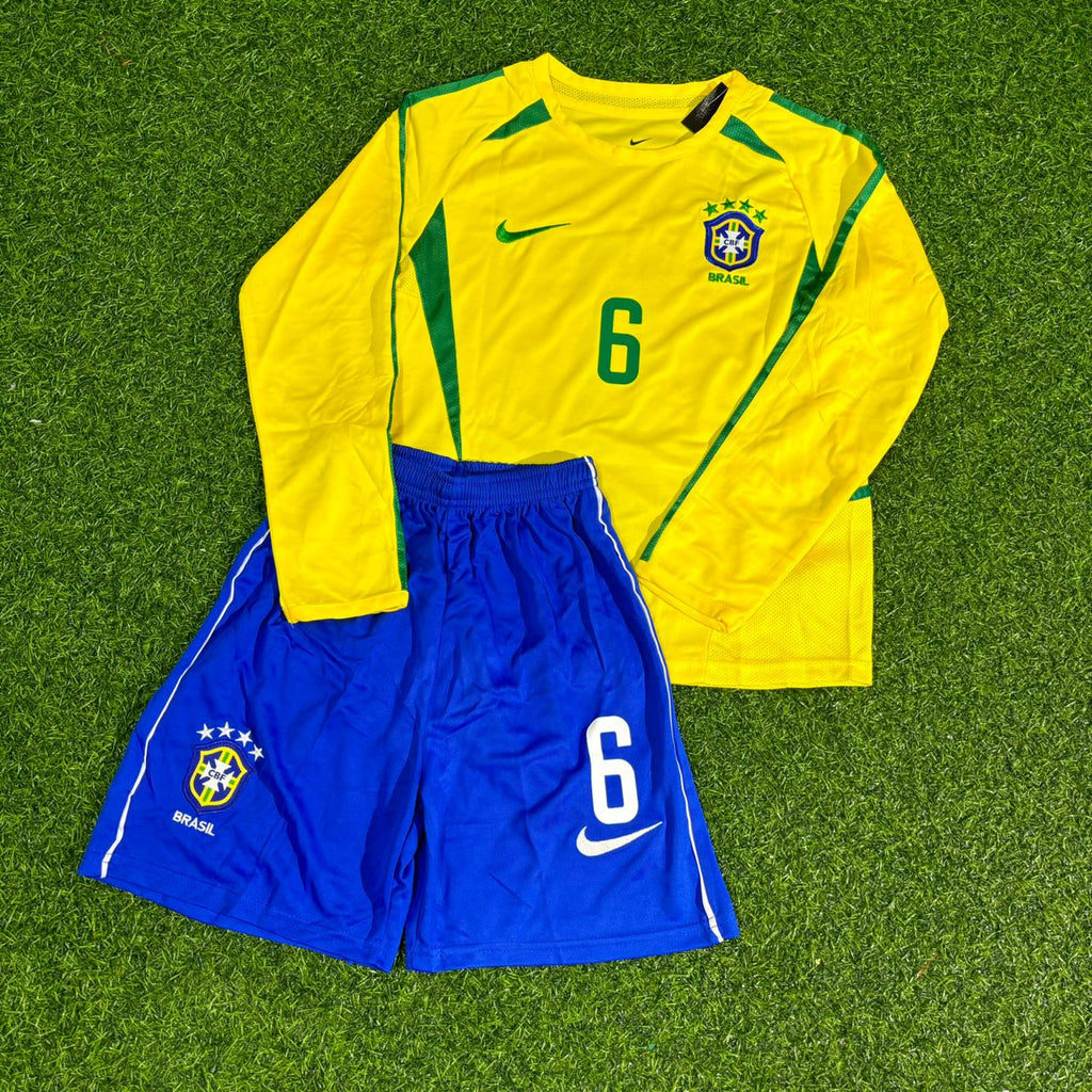 Roberto Carlos #6 Brazil 2002 World Cup Home Long Sleeve Retro Jersey