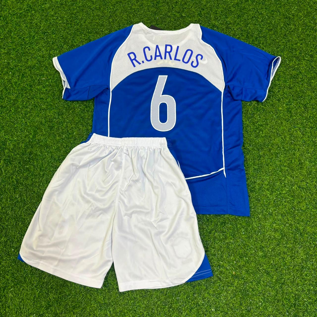 Roberto Carlos #6 Brasilien 2004 Blau Auswärts Kinder Trikot Retro Fußball Trikot Set
