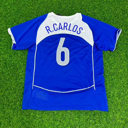 Maillot de football rétro bleu Brésil 2004 Roberto Carlos