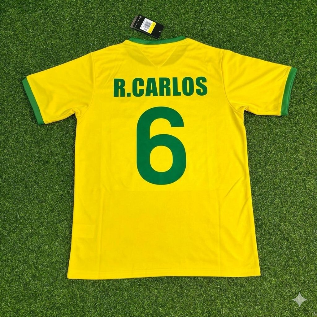 Roberto Carlos Brazil Retro Home Football Jersey Trikot Maillot