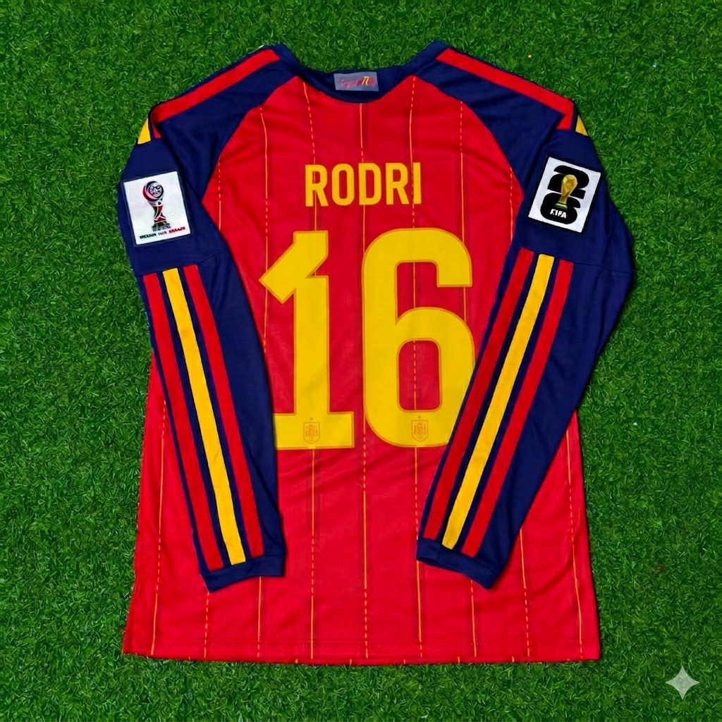 Rodri #16 Spain 2026 World Cup Home Long Sleeve Jersey Trikot Maillot