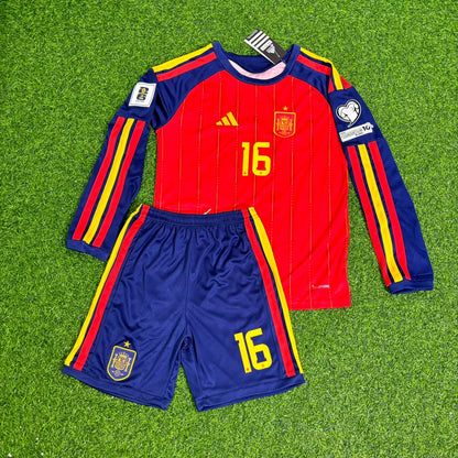 Rodri Spain 2026 World Cup Kids Home Long Sleeve Football Jersey