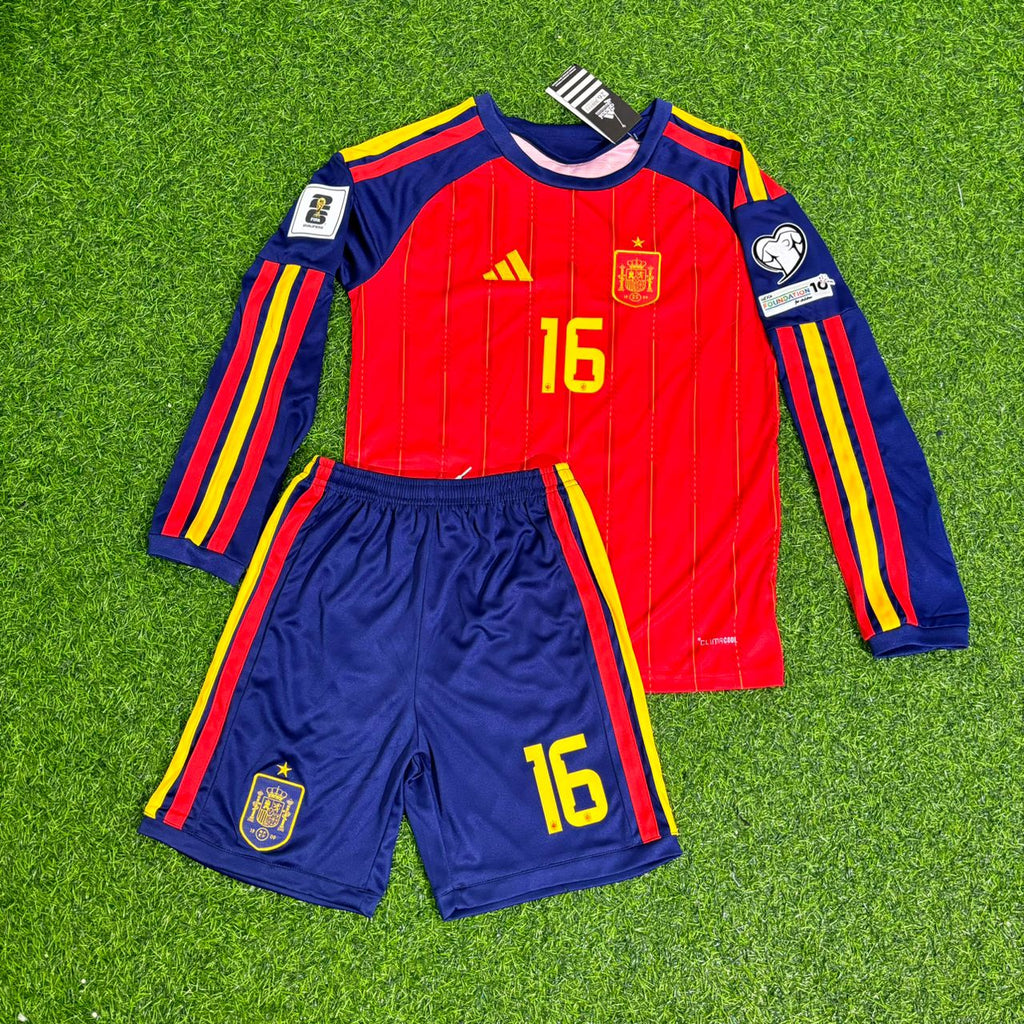 Rodri Spain 2026 World Cup Kids Home Long Sleeve Football Jersey