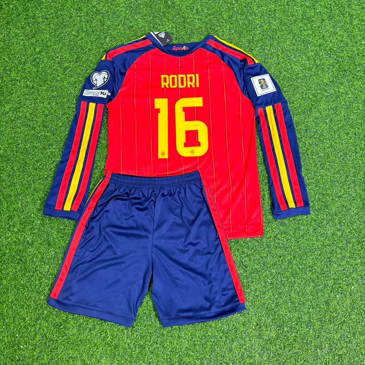 Maillot de football domicile à manches longues Rodri Espagne Coupe du Monde 2026 pour enfant