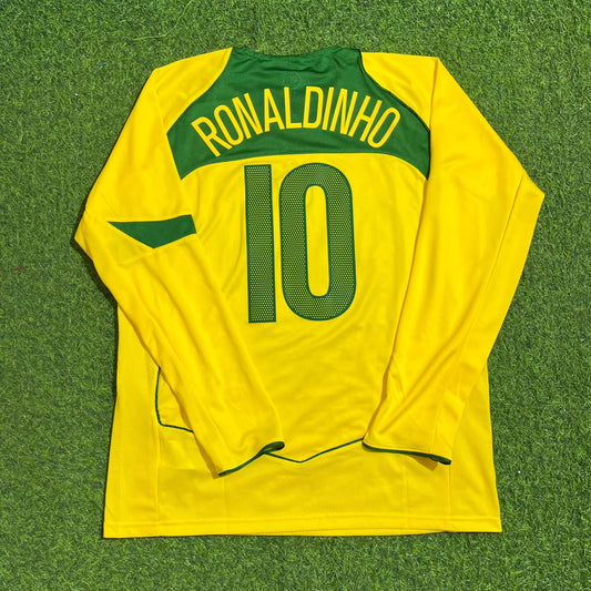 Ronaldinho Brazil 2004–2006 Home Yellow Long Sleeve Retro Football Jersey Kit