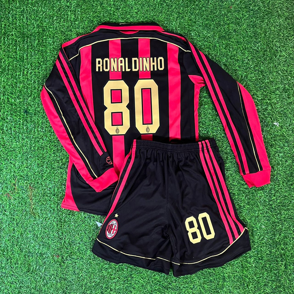 Ronaldinho Gaúcho 80 – AC Milan 2008-2009 Home Long Sleeve Retro Kit Jersey – | Trikot | Maillot Soccer Shirt