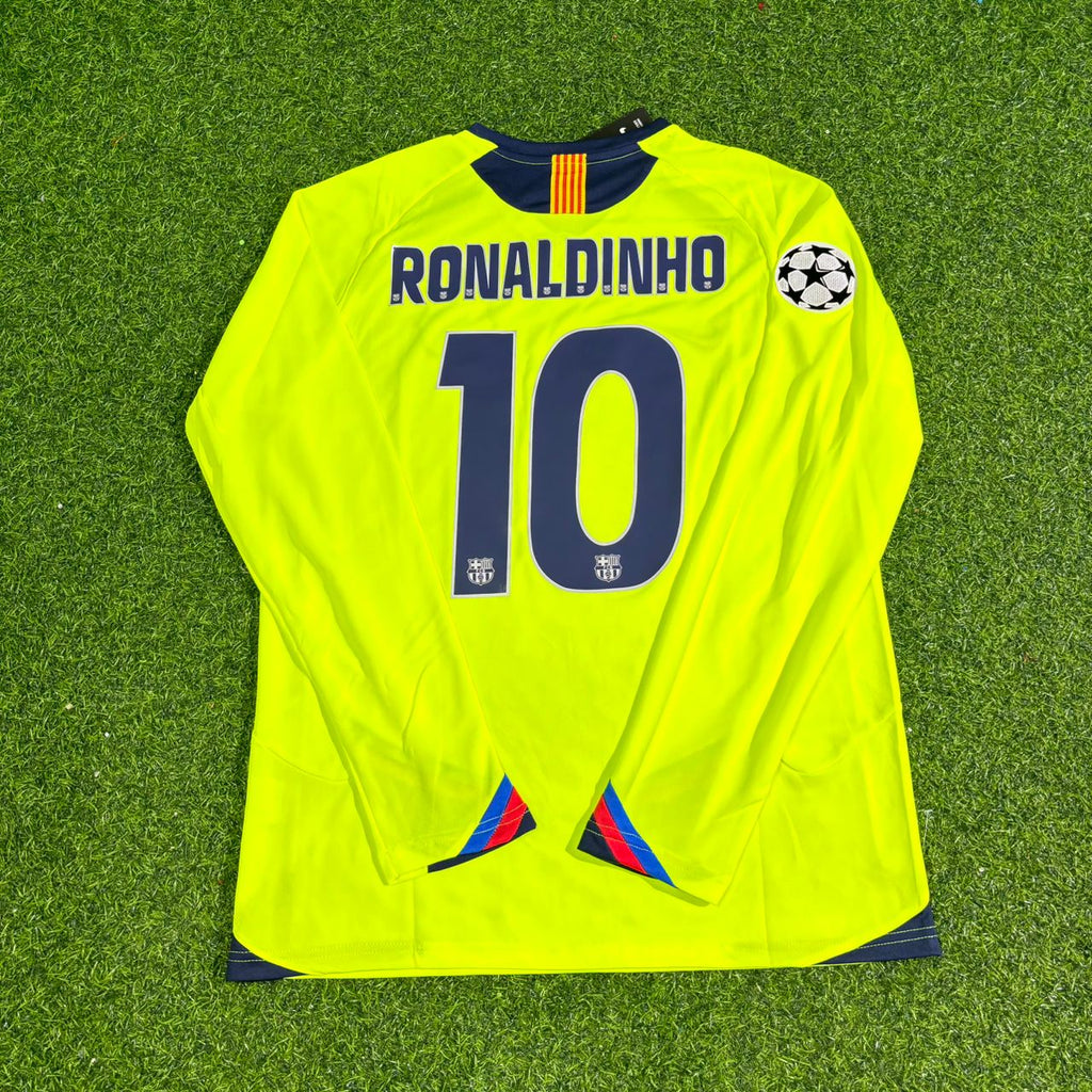 Ronaldinho Gaucho Barcelona 2005-2006 Gelb Grün Retro Langarm Fußballtrikot