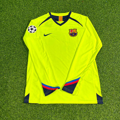 Ronaldinho Gaucho Barcelona 2005-2006 Gelb Grün Retro Langarm Fußballtrikot