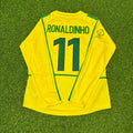 Ronaldinho Brazil 2002 World Cup Final Yellow Long Sleeve Retro Football Jersey