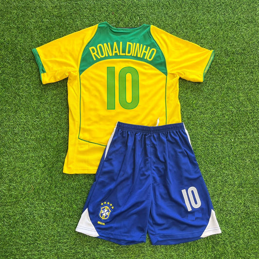 Ronaldinho Brazil 2004–2006 Retro Kids Football Jersey Kit