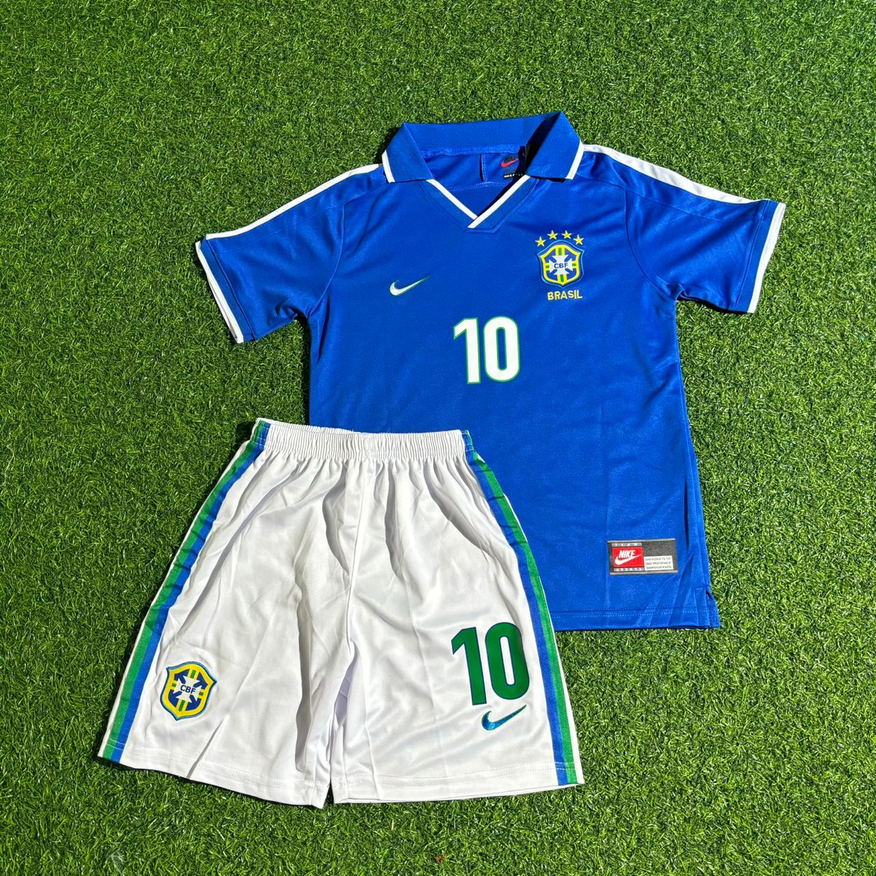 Ronaldinho Brasil Blau Retro Fußballtrikot Kinder