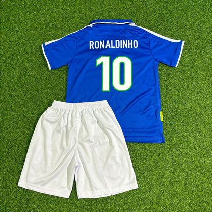 Ronaldinho Brasil Blau Retro Fußballtrikot Kinder