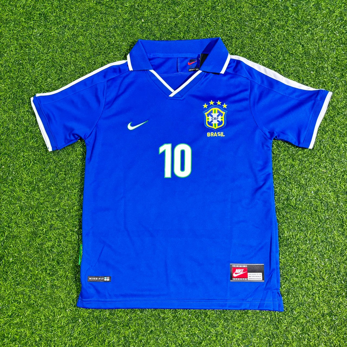 Ronaldinho Brasil Blau Retro Fußballtrikot Kinder