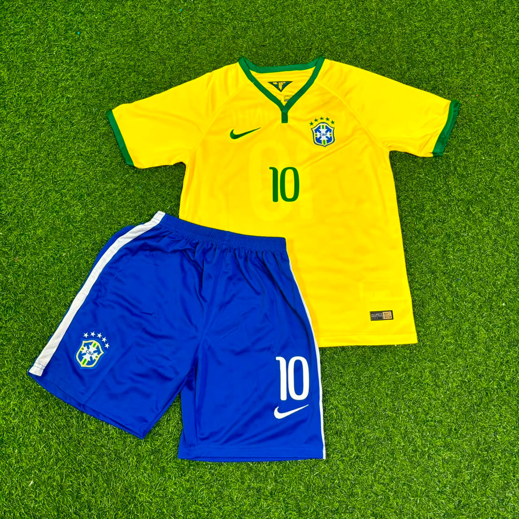 Ronaldinho Brazil Home Yellow Retro Kids Football Jersey Kit