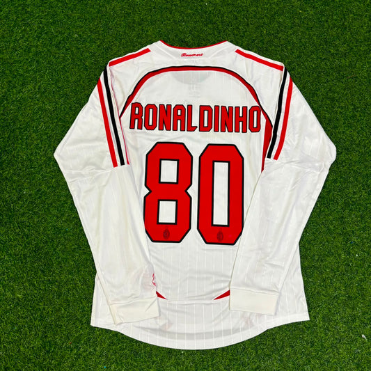 Ronaldinho Gaucho #80 AC Mailand Auswärts Weiß Langarm Retro Trikot