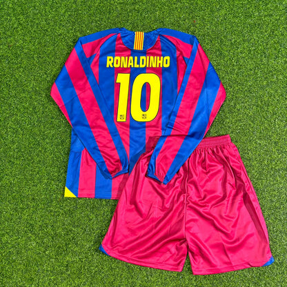 Ronaldinho Gaúcho Barcelona 2005-2006 Langarm Retro Fußballtrikot Kinder