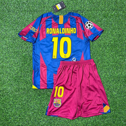 Ronaldinho Gaucho Barcelona 2006 Final Kit de camiseta de fútbol retro de manga corta para niños
