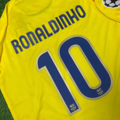 Camiseta de fútbol retro de manga larga amarilla del Barcelona 2008-2009 de Ronaldinho Gaúcho