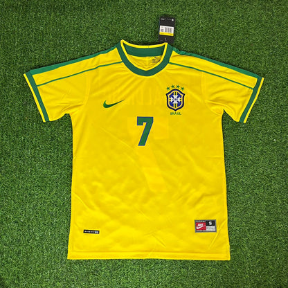 Ronaldinho Gaúcho 7 - Brasilien 1998 Weltmeisterschaft Gelbes Retro Fußballtrikot Trikot Maillot Fußballshirt