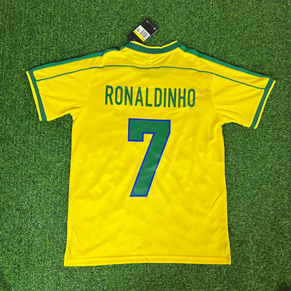 Ronaldinho Gaúcho 7 - Brasilien 1998 Weltmeisterschaft Gelbes Retro Fußballtrikot Trikot Maillot Fußballshirt