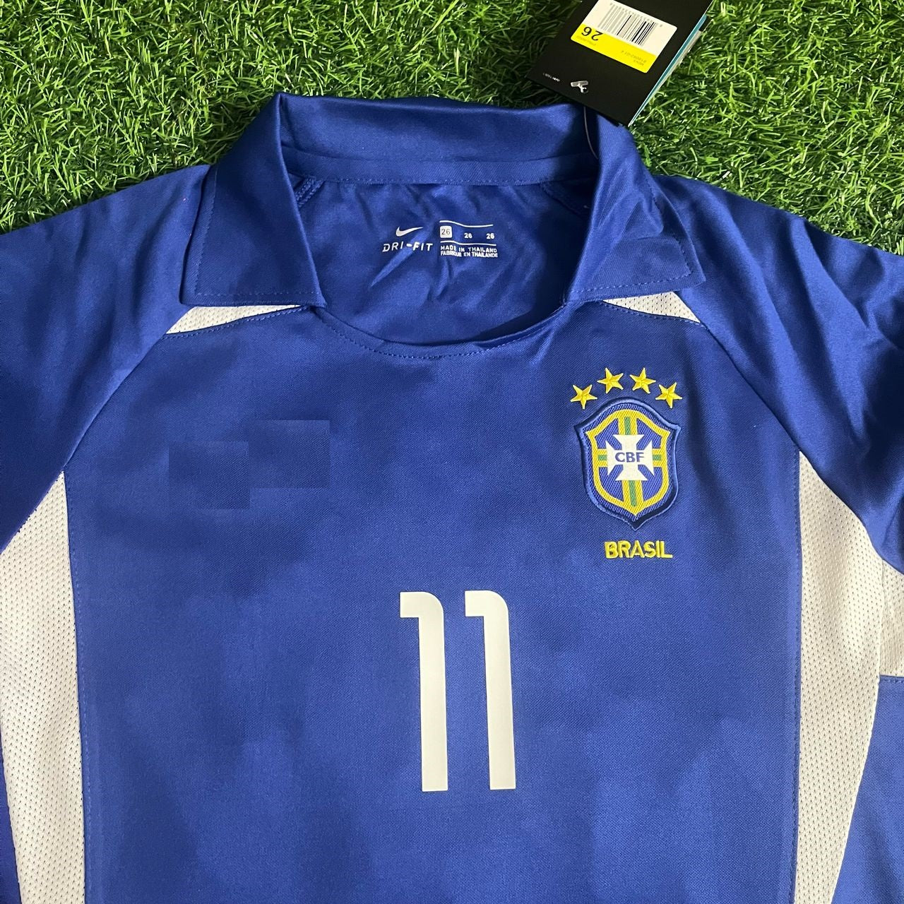 Ronaldinho Brazil 2002 Away Kids Kit – Kit Jersey for Children – | KinderTrikot | Maillot Enfant Soccer Shirt
