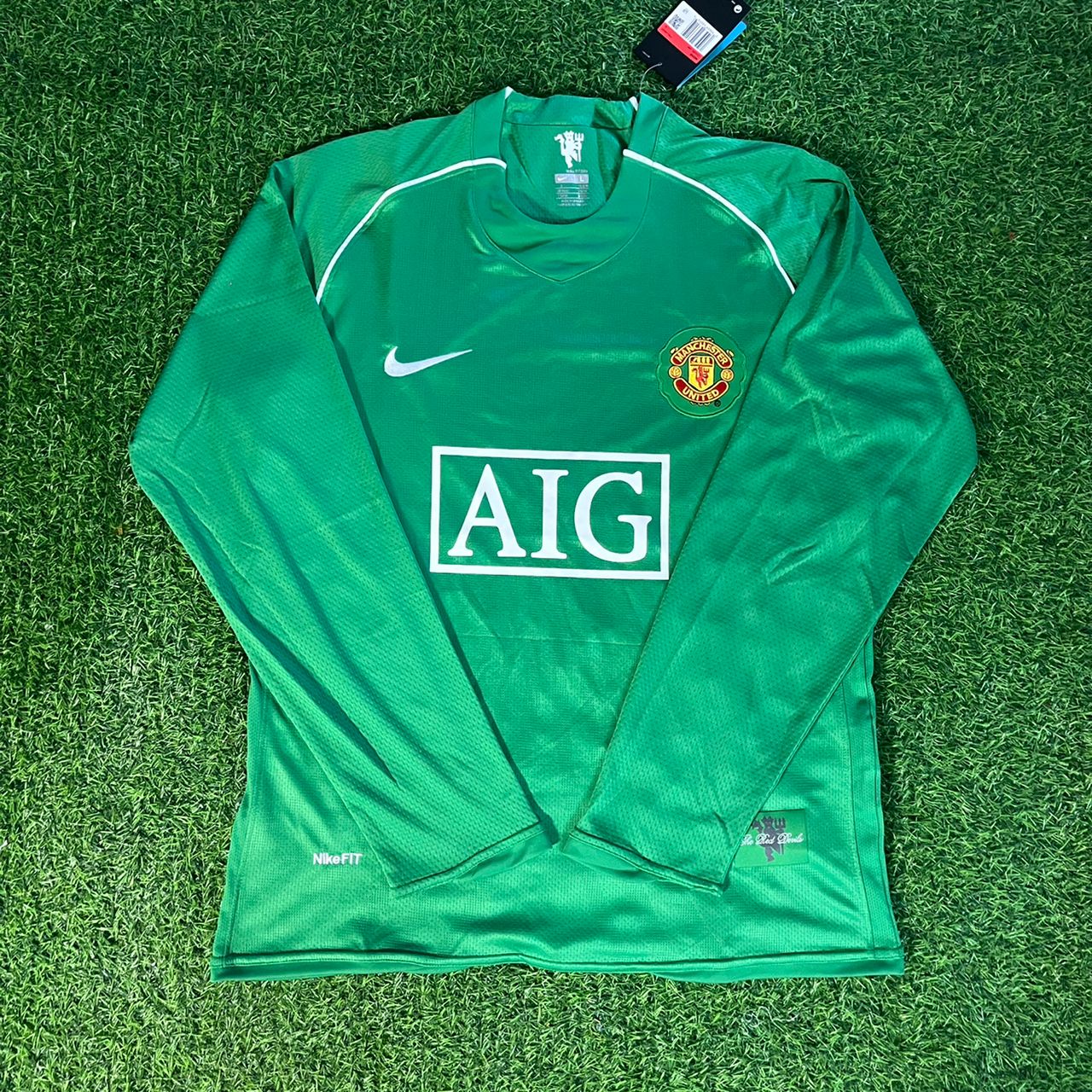 Edwin van der Sar Manchester United Torwart Grün Retro Langarm Trikot Fußballtrikot