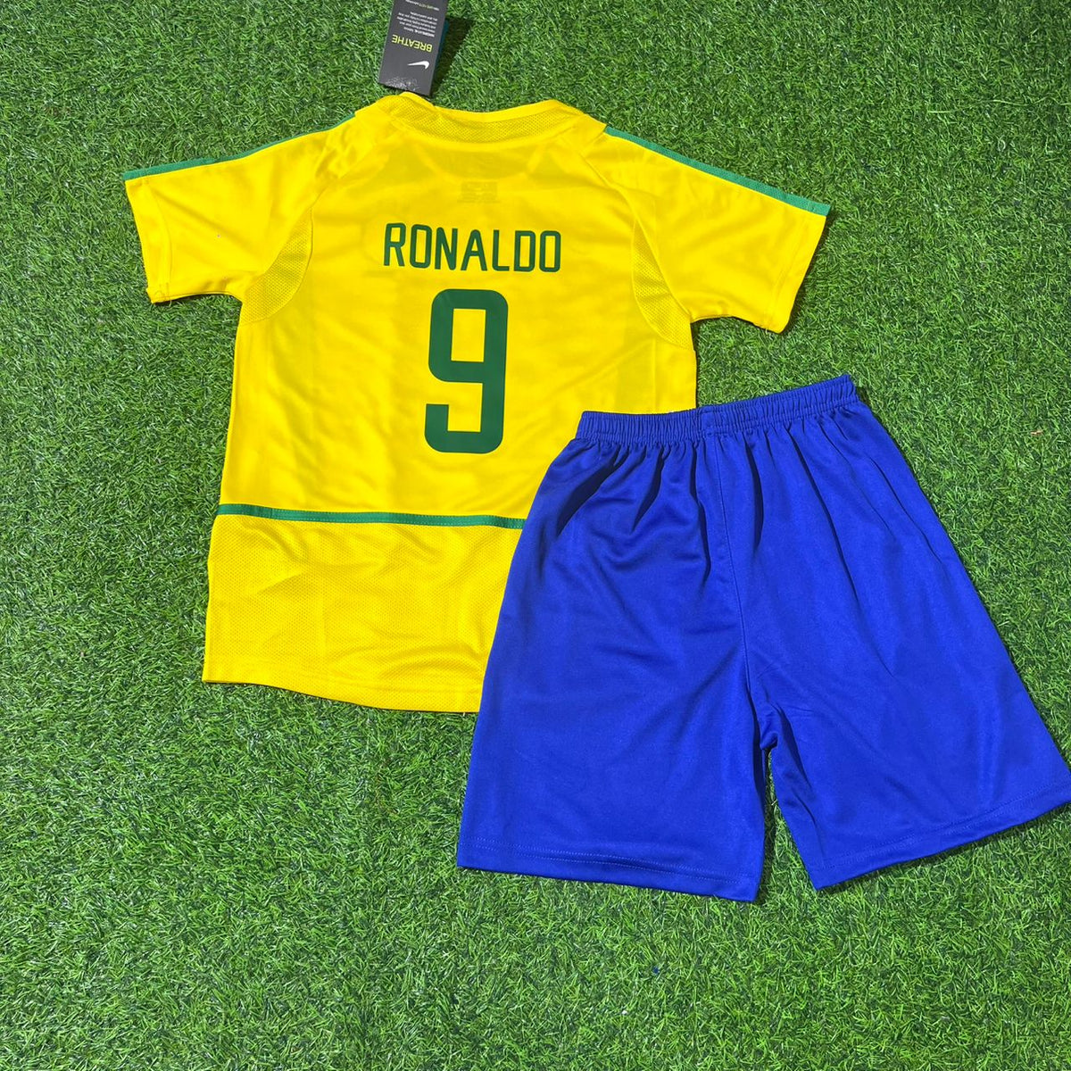 Ronaldo Nazario Brazil 2002 Home Kids Kit – Kit Jersey for Children – | KinderTrikot | Maillot Enfant Soccer Shirt
