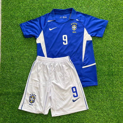Ronaldo Nazario Brasilien 2002 Weltmeisterschaft Retro Auswärts Blau Kinder Trikot