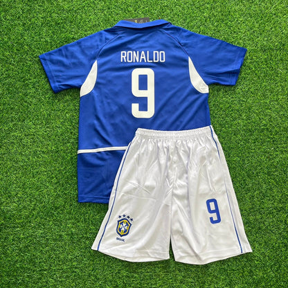 Ronaldo Nazario Brasilien 2002 Weltmeisterschaft Retro Auswärts Blau Kinder Trikot