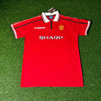 Maillot de football rétro rouge Manchester United 1999 Roy Keane