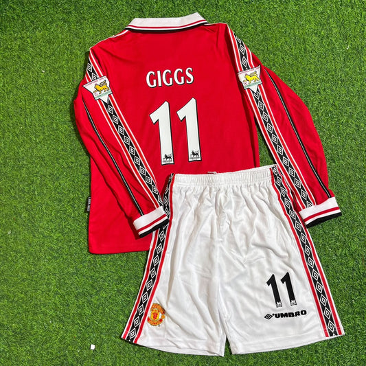 Ryan Giggs 11 - Manchester United 1999 Rotes Langarm-Kinder-Trikot Maillot