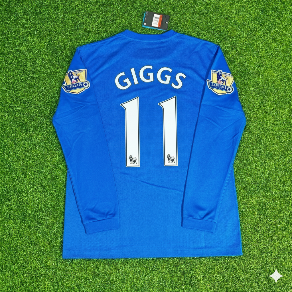 Ryan Giggs Manchester United 2008 Blaues EPL-Patch Retro Langarm-Fußballtrikot