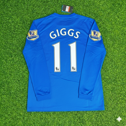 Ryan Giggs Manchester United 2008 Blaues EPL-Patch Retro Langarm-Fußballtrikot