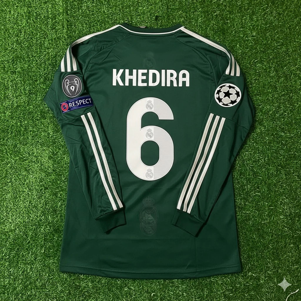 Sami Khedira 6- Real Madrid 2012-2013 Champions League Green Long Sleeve Jersey Soccer Shirt