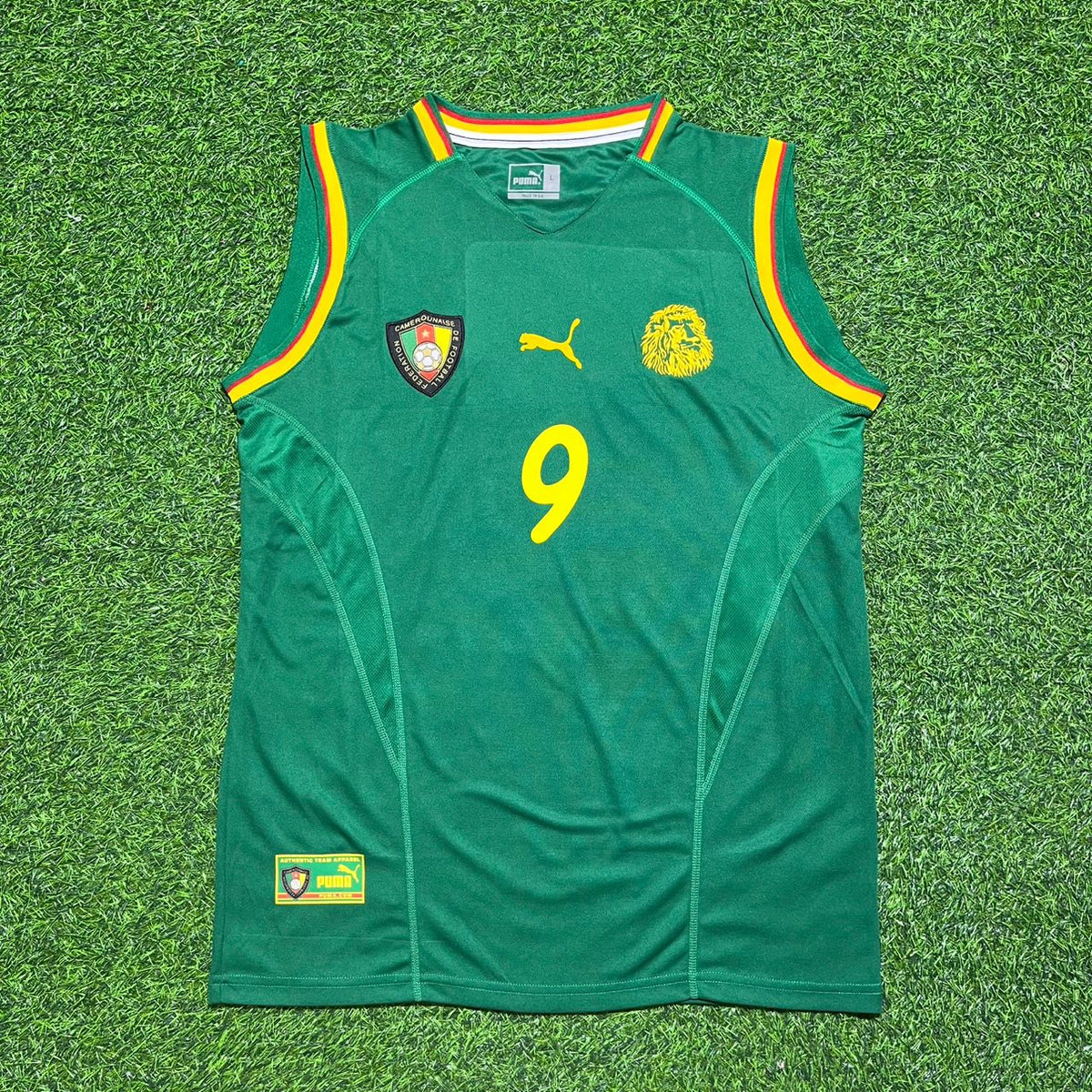 Maillot rétro sans manches du Cameroun de Samuel Eto'o n° 9, champion de la CAN 2002