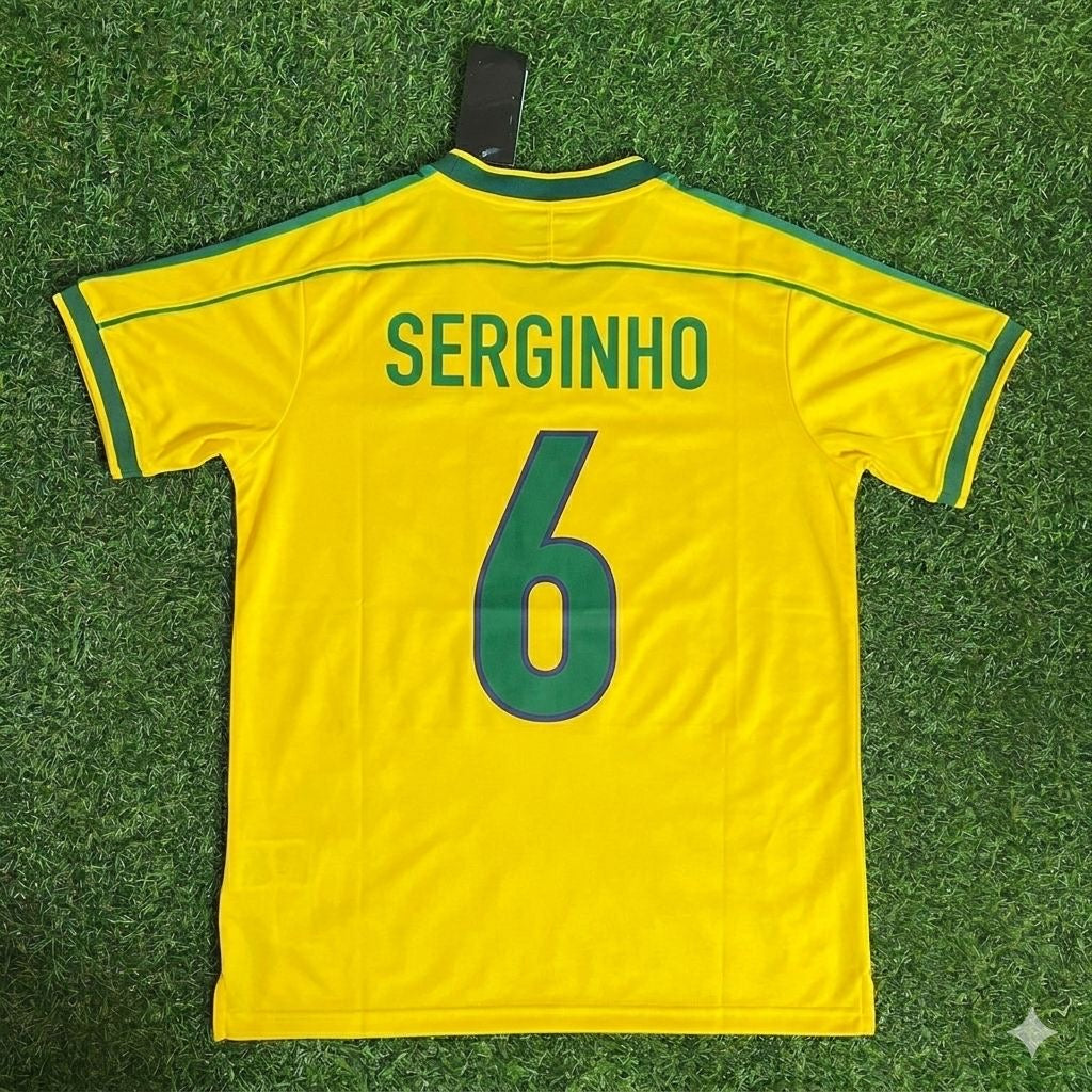 Serginho #6 Brazil 1998 World Cup Retro Jersey Soccer Shirt