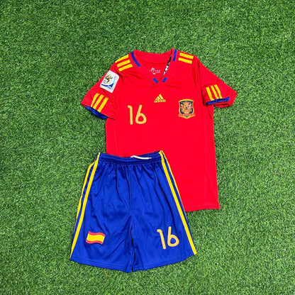 Sergio Busquets Spain 2010 World Cup Retro Kids Football Jersey Kit
